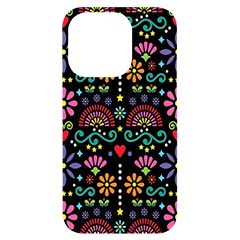 Mexican Folk Art Seamless Pattern Iphone 14 Pro Black Uv Print Case by Bedest