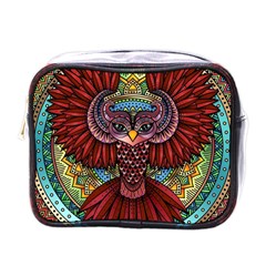 Colorful Owl Art Red Owl Mini Toiletries Bag (one Side) by Bedest