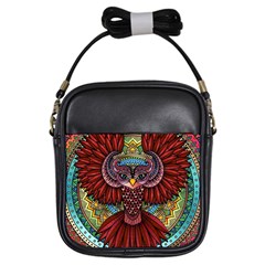 Colorful Owl Art Red Owl Girls Sling Bag