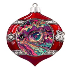 Human Eye Pattern Metal Snowflake And Bell Red Ornament