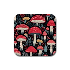 Mushrooms Psychedelic Rubber Coaster (square)