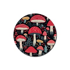 Mushrooms Psychedelic Rubber Coaster (round)