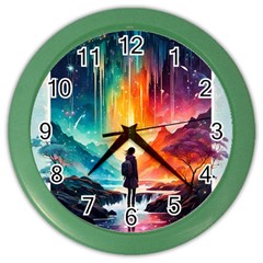 Starry Night Wanderlust: A Whimsical Adventure Color Wall Clock by stine1