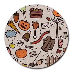 Halloween Doodle Autumn Pumpkin Round Mousepad by Bedest