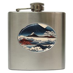 Hokusai Moutains Japan Hip Flask (6 Oz) by Bedest