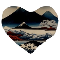 Hokusai Moutains Japan Large 19  Premium Heart Shape Cushions by Bedest