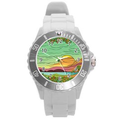Painting Colors Box Green Round Plastic Sport Watch (l)
