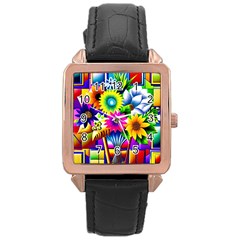 Flower Vase Flower Collage Pop Art Rose Gold Leather Watch  by Bedest