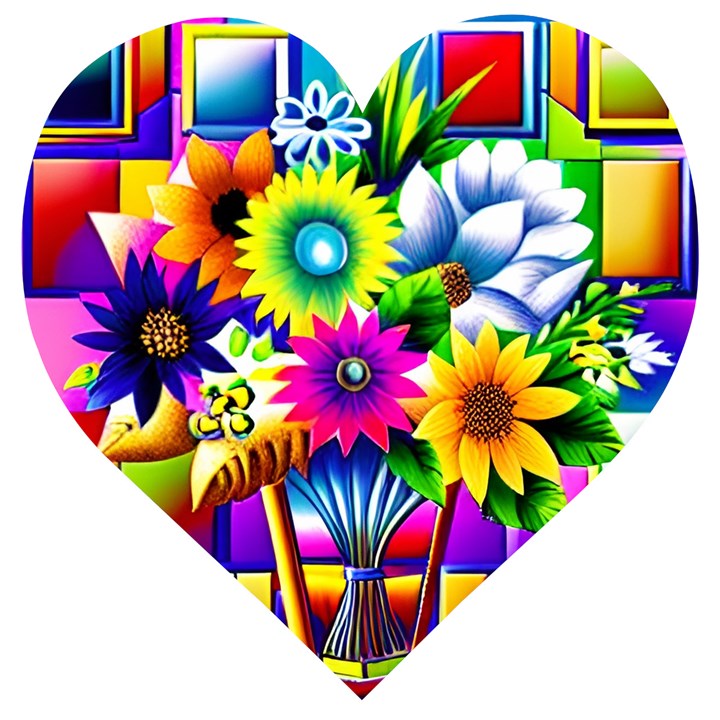 Flower Vase Flower Collage Pop Art Wooden Puzzle Heart