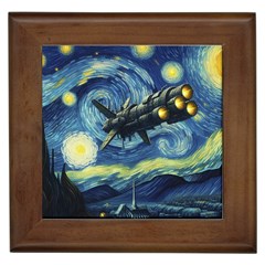 Spaceship Starry Night Van Gogh Painting Framed Tile
