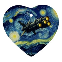 Spaceship Starry Night Van Gogh Painting Ornament (heart) by Maspions