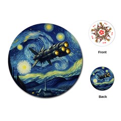 Spaceship Starry Night Van Gogh Painting Playing Cards Single Design (Round)