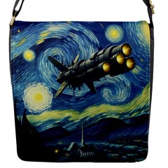 Spaceship Starry Night Van Gogh Painting Flap Closure Messenger Bag (s)