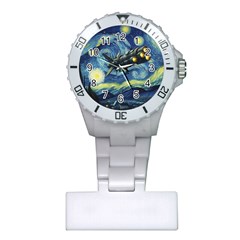 Spaceship Starry Night Van Gogh Painting Plastic Nurses Watch