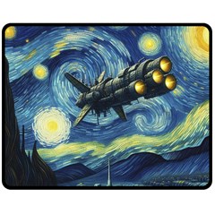 Spaceship Starry Night Van Gogh Painting Two Sides Fleece Blanket (medium)