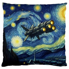 Spaceship Starry Night Van Gogh Painting Standard Premium Plush Fleece Cushion Case (two Sides)