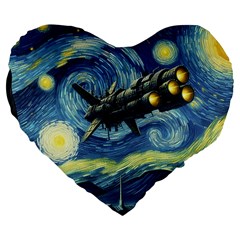 Spaceship Starry Night Van Gogh Painting Large 19  Premium Flano Heart Shape Cushions