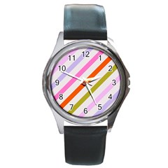 Lines Geometric Background Round Metal Watch