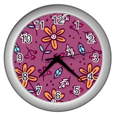 Flowers Petals Leaves Foliage Wall Clock (silver)