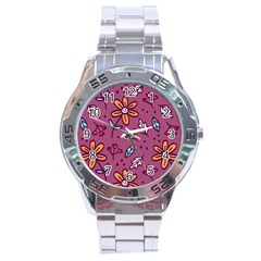 Flowers Petals Leaves Foliage Stainless Steel Analogue Watch