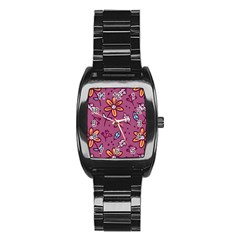 Flowers Petals Leaves Foliage Stainless Steel Barrel Watch