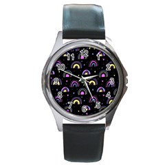 Wallpaper Pattern Rainbow Round Metal Watch