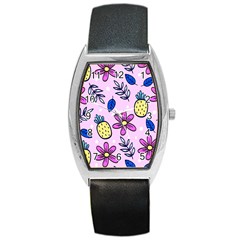 Flowers Petals Pineapples Fruit Barrel Style Metal Watch