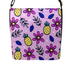 Flowers Petals Pineapples Fruit Flap Closure Messenger Bag (l)