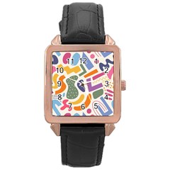 Abstract Pattern Background Rose Gold Leather Watch 