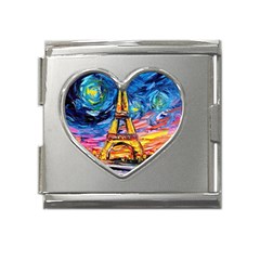 Eiffel Tower Starry Night Print Van Gogh Mega Link Heart Italian Charm (18mm) by Maspions