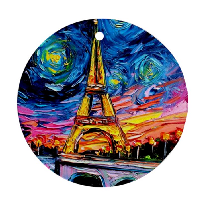 Eiffel Tower Starry Night Print Van Gogh Round Ornament (Two Sides)