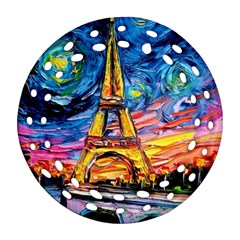 Eiffel Tower Starry Night Print Van Gogh Round Filigree Ornament (two Sides)
