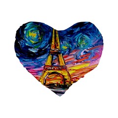 Eiffel Tower Starry Night Print Van Gogh Standard 16  Premium Heart Shape Cushions
