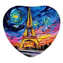 Eiffel Tower Starry Night Print Van Gogh Heart Glass Fridge Magnet (4 Pack) by Maspions