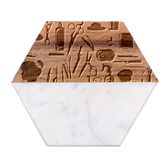 Elegant Hairdresser Pattern Cream Marble Wood Coaster (hexagon)  by TetiBright