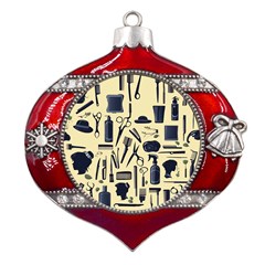 Elegant Hairdresser Pattern Cream Metal Snowflake And Bell Red Ornament by TetiBright