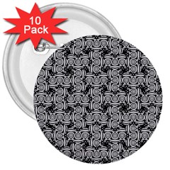 Ethnic Symbols Motif Black And White Pattern 3  Buttons (10 Pack)  by dflcprintsclothing