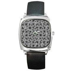 Ethnic Symbols Motif Black And White Pattern Square Metal Watch by dflcprintsclothing