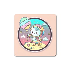 Boy Astronaut Cotton Candy Childhood Fantasy Tale Literature Planet Universe Kawaii Nature Cute Clou Square Magnet