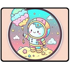 Boy Astronaut Cotton Candy Childhood Fantasy Tale Literature Planet Universe Kawaii Nature Cute Clou Two Sides Fleece Blanket (medium)