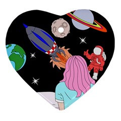 Girl Bed Space Planets Spaceship Rocket Astronaut Galaxy Universe Cosmos Woman Dream Imagination Bed Ornament (heart)