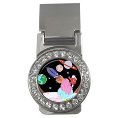 Girl Bed Space Planets Spaceship Rocket Astronaut Galaxy Universe Cosmos Woman Dream Imagination Bed Money Clips (cz) 