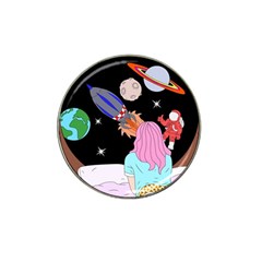 Girl Bed Space Planets Spaceship Rocket Astronaut Galaxy Universe Cosmos Woman Dream Imagination Bed Hat Clip Ball Marker (10 Pack) by Maspions