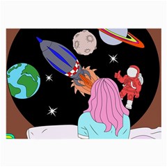 Girl Bed Space Planets Spaceship Rocket Astronaut Galaxy Universe Cosmos Woman Dream Imagination Bed Large Glasses Cloth (2 Sides)