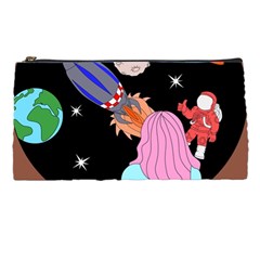 Girl Bed Space Planets Spaceship Rocket Astronaut Galaxy Universe Cosmos Woman Dream Imagination Bed Pencil Case
