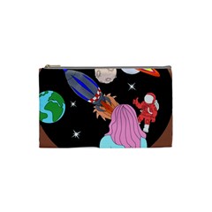 Girl Bed Space Planets Spaceship Rocket Astronaut Galaxy Universe Cosmos Woman Dream Imagination Bed Cosmetic Bag (small)