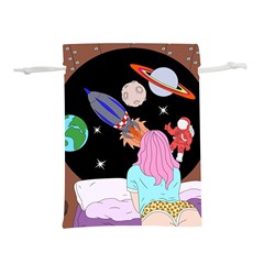 Girl Bed Space Planets Spaceship Rocket Astronaut Galaxy Universe Cosmos Woman Dream Imagination Bed Lightweight Drawstring Pouch (m)