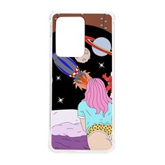Girl Bed Space Planets Spaceship Rocket Astronaut Galaxy Universe Cosmos Woman Dream Imagination Bed Samsung Galaxy S20 Ultra 6 9 Inch Tpu Uv Case
