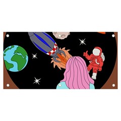 Girl Bed Space Planets Spaceship Rocket Astronaut Galaxy Universe Cosmos Woman Dream Imagination Bed Banner And Sign 6  X 3  by Maspions