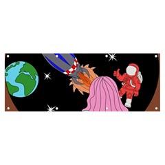 Girl Bed Space Planets Spaceship Rocket Astronaut Galaxy Universe Cosmos Woman Dream Imagination Bed Banner And Sign 8  X 3  by Maspions